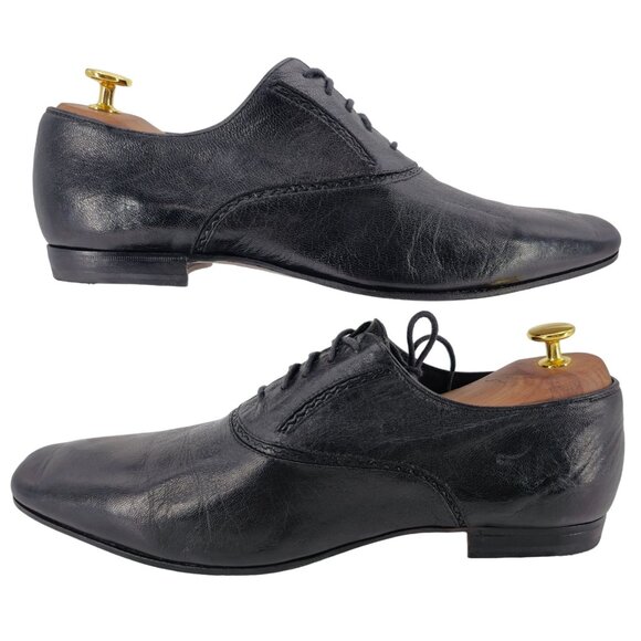 Bottega Veneta Italy Men 9.5 Black Leather Kidskin Dress Shoes Designer Oxfords - Picture 8 of 9